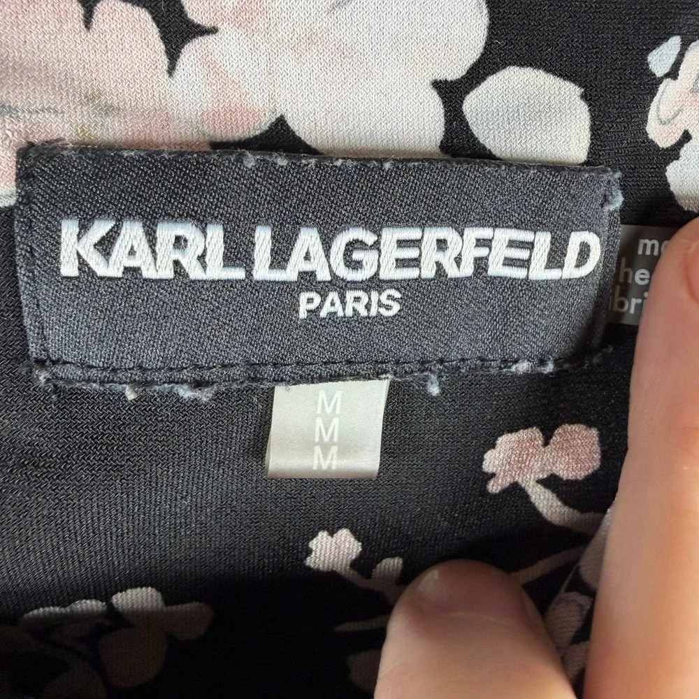 Karl Lagerfeld Paris Womens Black Pink Floral Bell Sleeve Blouse Medium Feminine - Picture 3 of 9